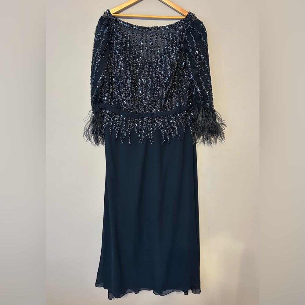 Terani Couture Navy Beaded Long Gown Size 20